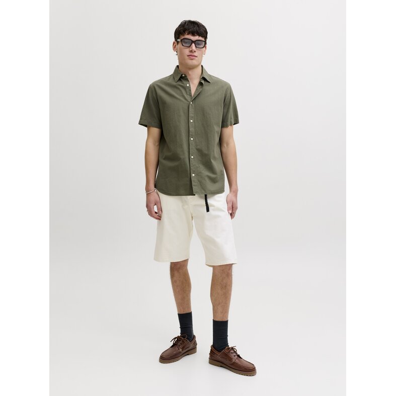 Jack & Jones Jack & Jones Men's Linen Blouse JJEBREEZE Plain Dark Green
