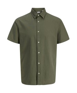 Jack & Jones Heren Linnen Blouse JJEBREEZE Effen Donkergroen