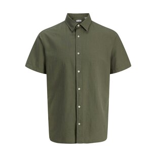 Jack & Jones Men's Linen Blouse JJEBREEZE Plain Dark Green