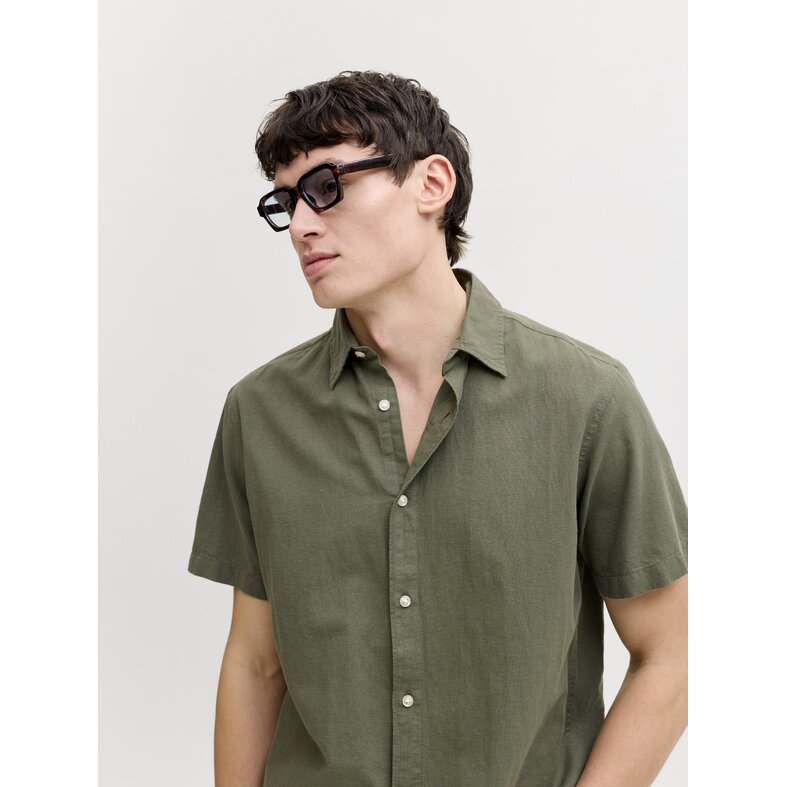 Jack & Jones Jack & Jones Men's Linen Blouse JJEBREEZE Plain Dark Green