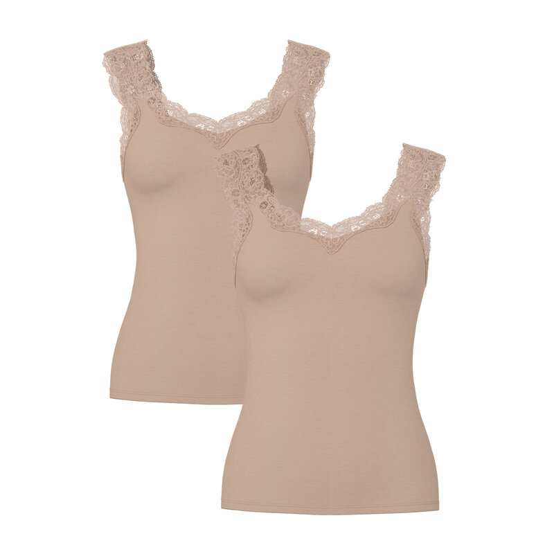 PIECES Pieces Dames Top Kant PCBARBERA LACE 2-Pack Effen Taupe