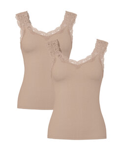 Pieces Ladies Top Lace PCBARBERA LACE 2-Pack Solid Taupe