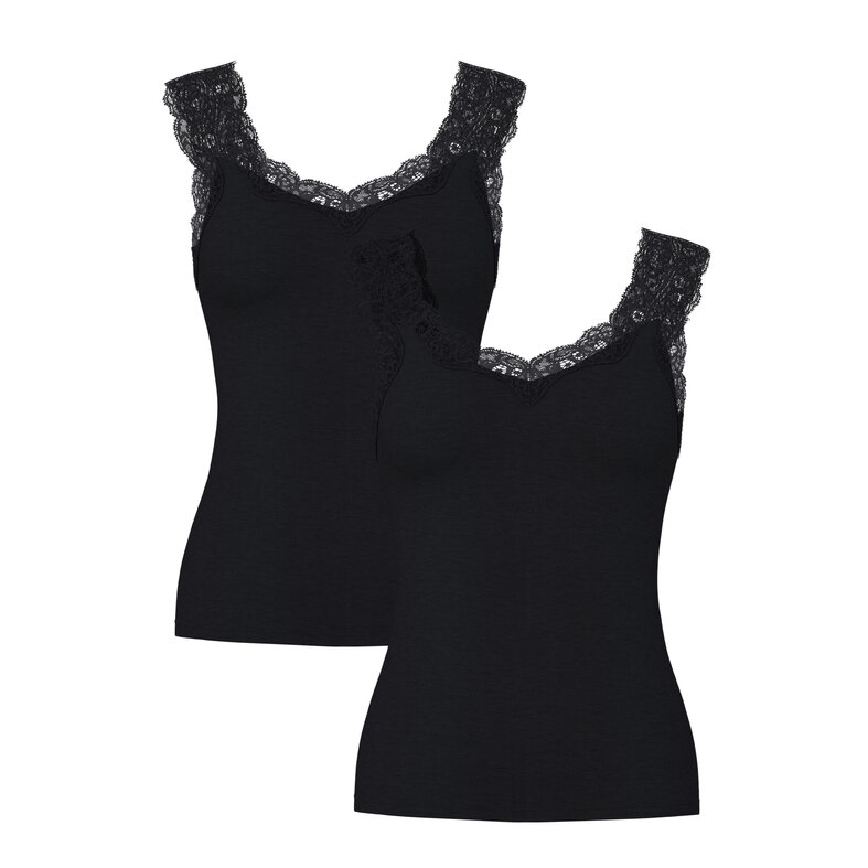 PIECES Pieces Dames Top Kant PCBARBERA LACE 2-Pack Effen Zwart