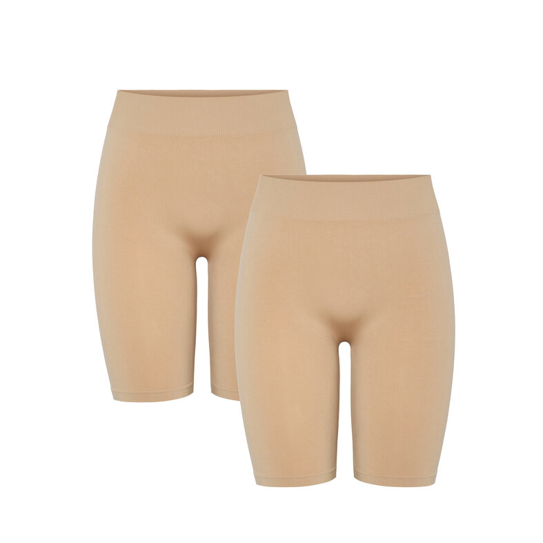 PIECES Pieces Ladies Shorts PCLONDON Underpants Long Pipe 2-Pack Beige