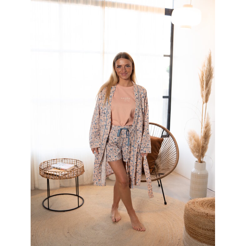 By Louise By Louise Ladies Kimono Morning Coat Cotton Soft Orange/Blue Floral