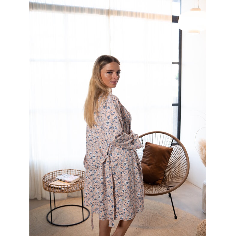 By Louise By Louise Ladies Kimono Morning Coat Cotton Soft Orange/Blue Floral