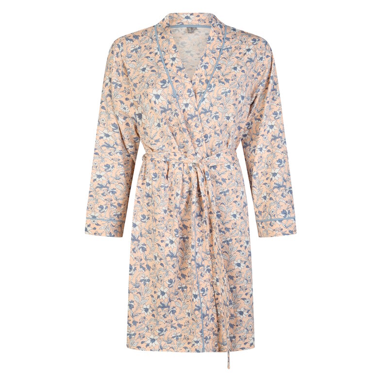 By Louise By Louise Ladies Kimono Morning Coat Cotton Soft Orange/Blue Floral