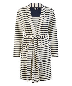 By Louise Dames Badjas Badstof Met Trekkoordsluiting Wit/Donkerblauw Gestreept