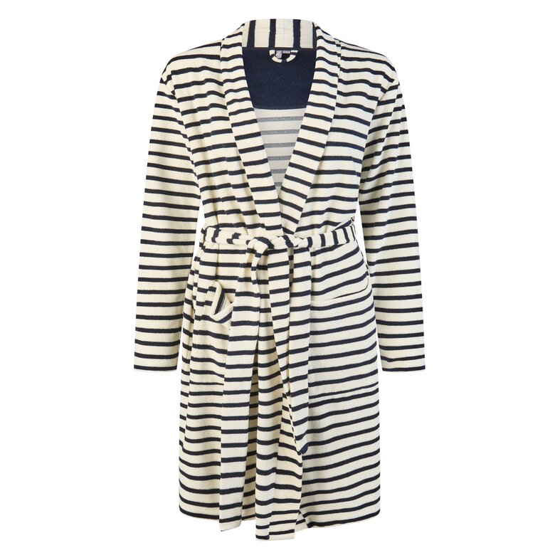 By Louise By Louise Ladies Bathrobe With Drawstring Closure White/Dark Blue Striped