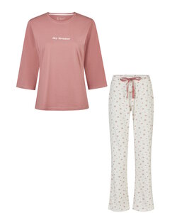 By Louise Dames Pyjama Set Lang Driekwart Mouw  Oudroze/Wit Gebloemd