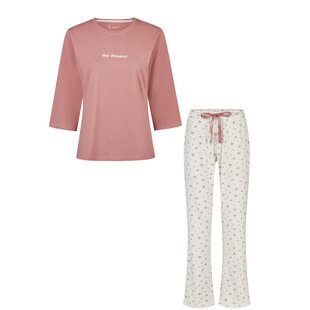 By Louise Dames Pyjama Set Lang Driekwart Mouw  Oudroze/Wit Gebloemd