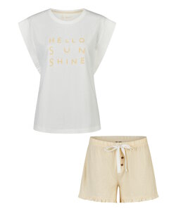 By Louise Dames Korte Pyjama Set Shortama Wit/Geel