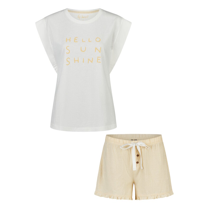 By Louise By Louise Dames Korte Pyjama Set Shortama Wit/Geel