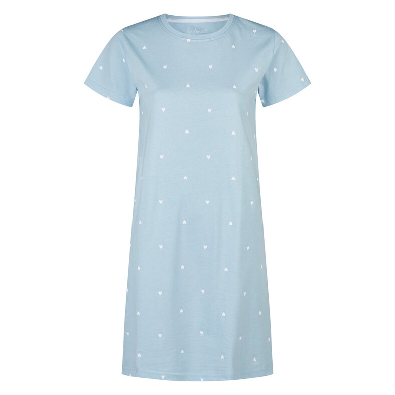 By Louise By Louise Dames Lang Nachthemd Korte Mouw Blauw Hartjes
