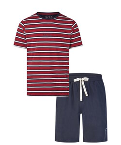 Phil & Co Heren Shortama Korte Pyjama Set Rood/Donkerblauw Gestreept