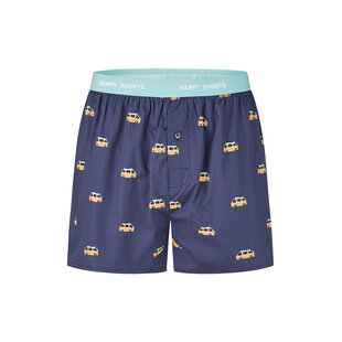 Happy Shorts Men's Wide Boxer Shorts Bus Print Dark Blue