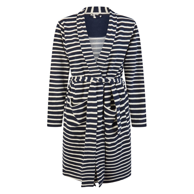 By Louise By Louise Ladies Bathrobe Terry With Drawstring Closure Dark Blue/White Striped