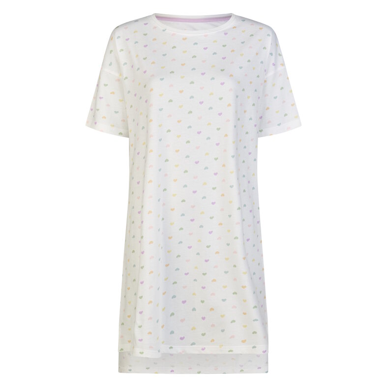 By Louise By Louise Ladies Long Nightshirt Short Sleeve White Hearts Confetti