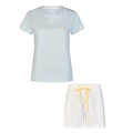 By Louise By Louise Dames Shortama Korte Pyjama Set Geprint Blauw/Wit Gestipt