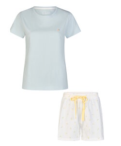By Louise Dames Shortama Korte Pyjama Set Geprint Blauw/Wit Gestipt