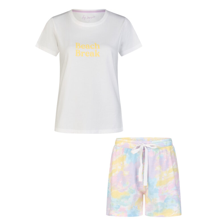 By Louise By Louise Dames Shortama Korte Pyjama Set Geprint Wit/Multi