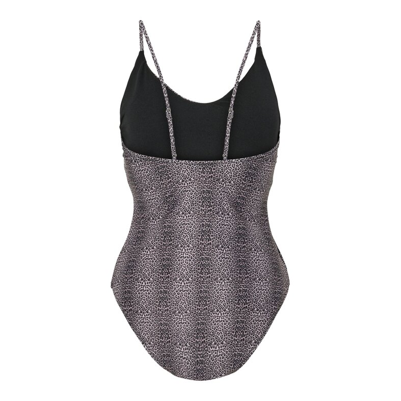 PIECES PIECES Dames Badpak PCBAOMI Ronde Hals Zwart/Luipaard Print