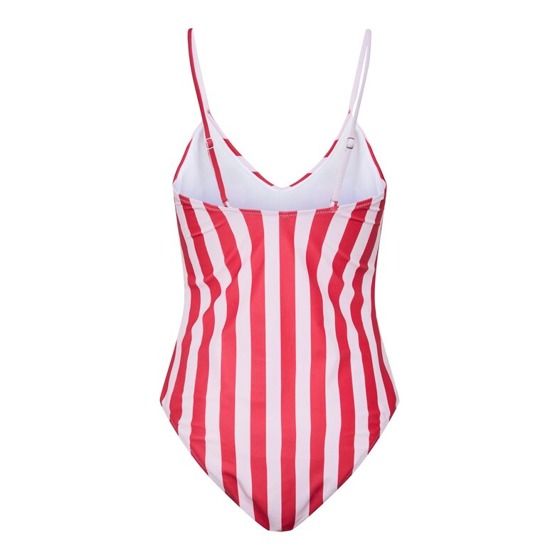 PIECES PIECES Dames Badpak PCBAOMI Ronde Hals Rood/Wit Gestreept