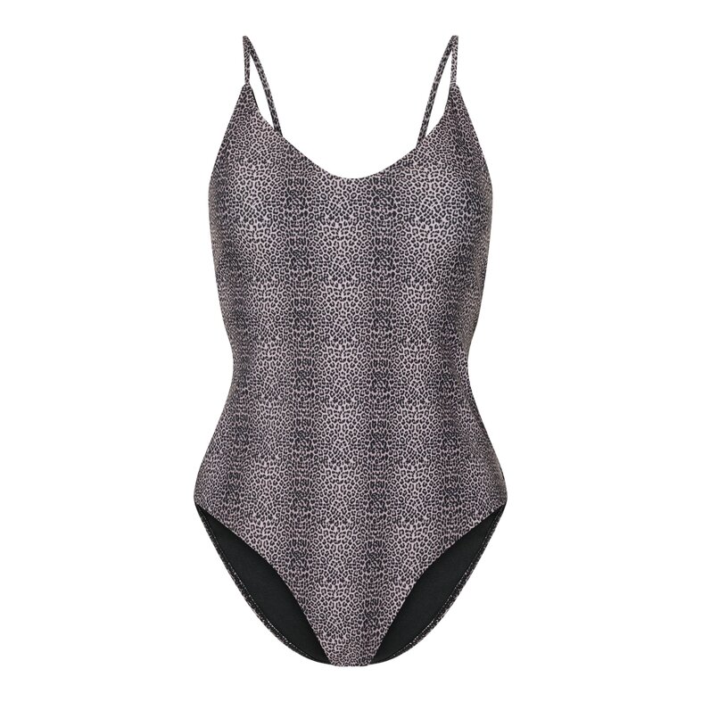 PIECES PIECES Dames Badpak PCBAOMI Ronde Hals Zwart/Luipaard Print
