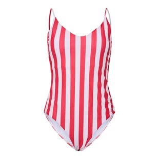 PIECES Dames Badpak PCBAOMI Ronde Hals Rood/Wit Gestreept