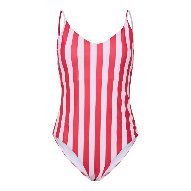 PIECES PIECES Dames Badpak PCBAOMI Ronde Hals Rood/Wit Gestreept