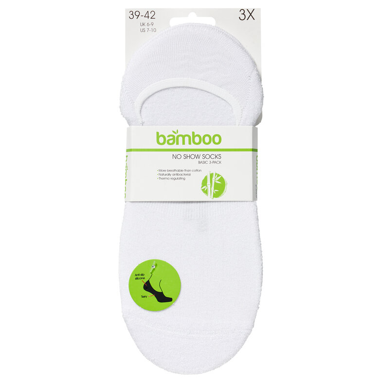 Apollo Apollo Ladies/Gentlemen Bamboo Footies No Show Socks Non-Slip 3-Pack White
