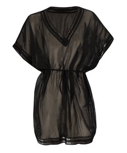 Sarlini Ladies Tunic Beach Dress Polyester Chiffon Solid Black