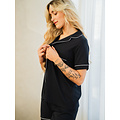 By Louise By Louise Dames Korte Pyjama Set Modal Shortama Met Knoopsluiting Donkerblauw