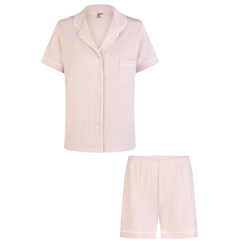 By Louise By Louise Dames Korte Pyjama Set Modal Shortama Met Knoopsluiting Roze