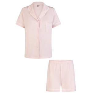 By Louise Dames Korte Pyjama Set Modal Shortama Met Knoopsluiting Roze