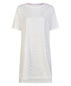 By Louise Ladies Long Nightshirt Short Sleeve White Hearts Confetti