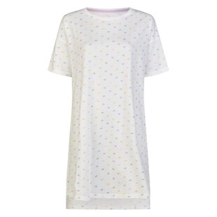By Louise Ladies Long Nightshirt Short Sleeve White Hearts Confetti