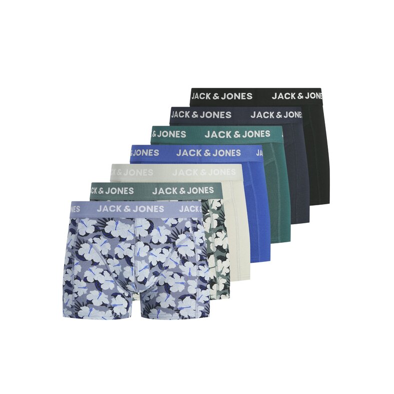 Jack & Jones Jack & Jones Heren Boxershorts Effen Trunks JACBEN 7-Pack Blauw/Groen Effen/Gebloemd