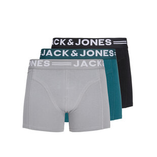 Jack & Jones Heren Boxershorts Trunks SENSE 3-Pack Effen Grijs/Blauw/Zwart