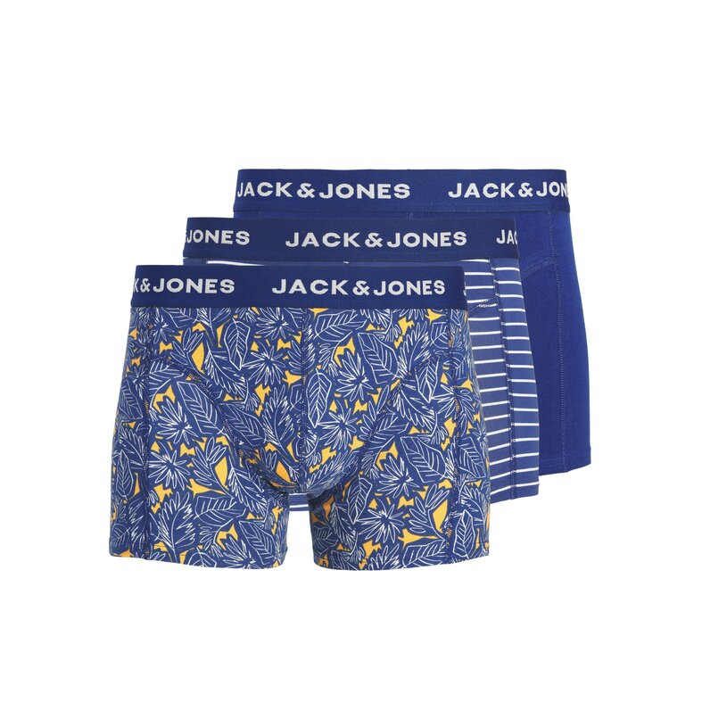 Jack & Jones Jack & Jones Heren Boxershorts Trunks JACKEVIN 3-Pack Gestreept/Bladeren Print  Donkerblauw