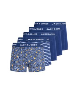 Jack & Jones Heren Boxershorts Trunks JACKEVIN 5-Pack Gestreept/Bladeren Print  Donkerblauw