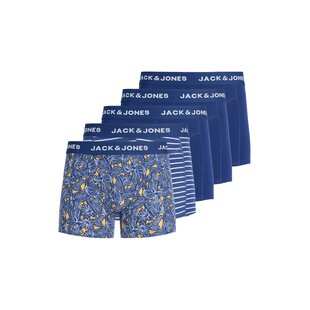 Jack & Jones Heren Boxershorts Trunks JACKEVIN 5-Pack Gestreept/Bladeren Print  Donkerblauw