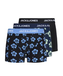 Jack & Jones Heren Boxershorts Trunks JACMAUDO Gebloemd 3-Pack Donkerblauw/Zwart