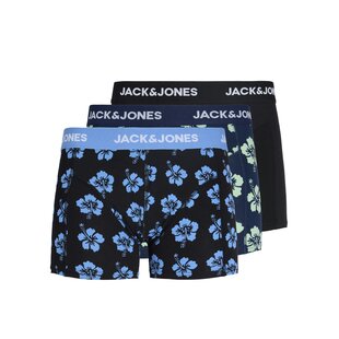 Jack & Jones Heren Boxershorts Trunks JACMAUDO Gebloemd 3-Pack Donkerblauw/Zwart