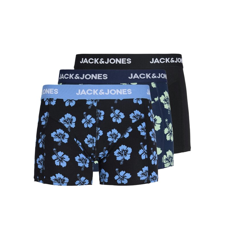 Jack & Jones Jack & Jones Heren Boxershorts Trunks JACMAUDO Gebloemd 3-Pack Donkerblauw/Zwart