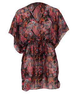 Sarlini Ladies Tunic Beach Dress Polyester Kaftan Print Black