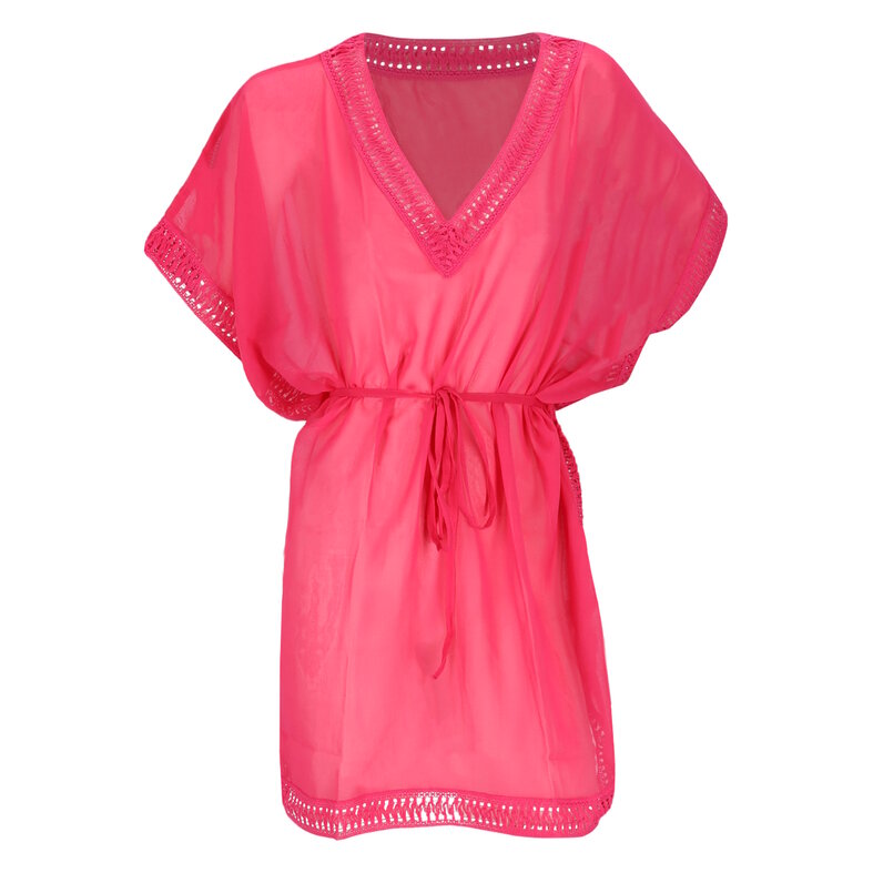 Sarlini Sarlini Ladies Tunic Beach Dress Polyester Chiffon Solid Fuchsia Bright Pink