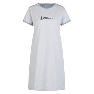 By Louise Essential Dames Nachthemd Korte Mouw Gestreept Lichtblauw