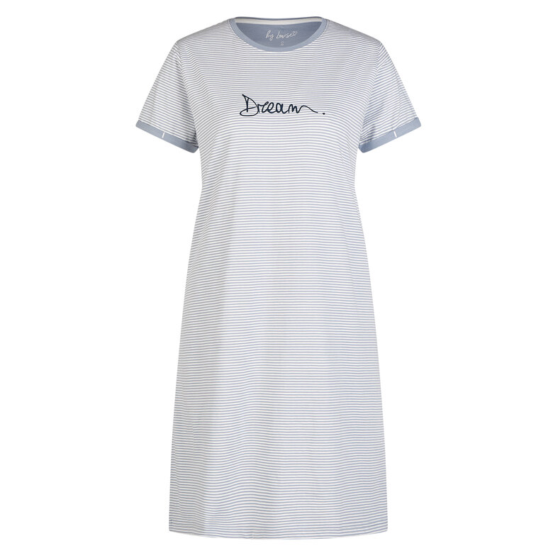 By Louise By Louise Essential Dames Nachthemd Korte Mouw Gestreept Lichtblauw
