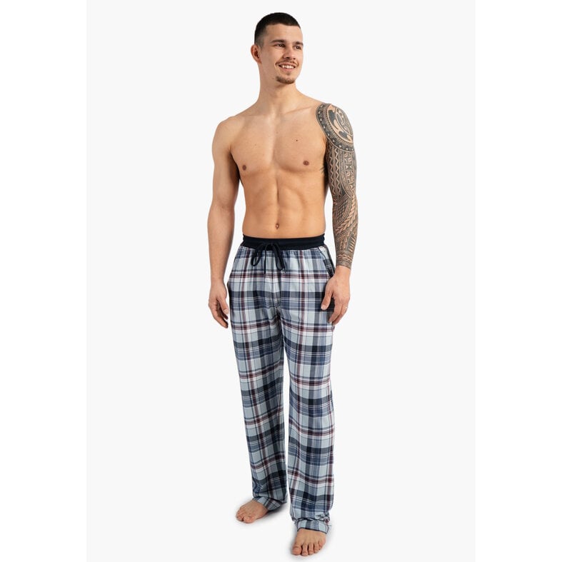 Phil & Co Phil & Co Men's Long Pyjama Pants 2-Pack Blue Checkered/Dark Blue